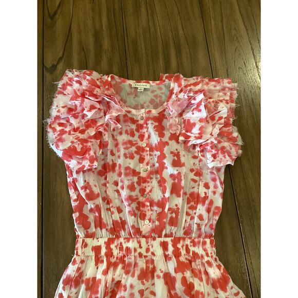 Stellah  Ruffle Tiered Mini sun Dress Button Front Cotton Red white  S - Picture 9 of 10